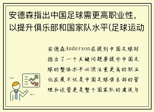 安德森指出中国足球需更高职业性，以提升俱乐部和国家队水平(足球运动员安德森)